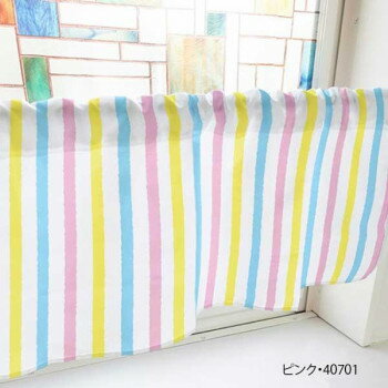 カフェカーテン ラフストライプ 1000×450mm　ピンク・40701