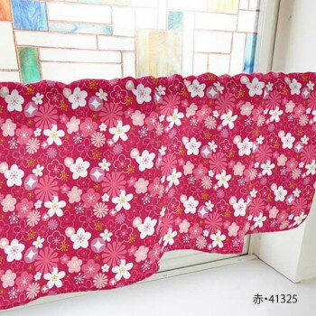 カフェカーテン 花 1000×450mm　赤・41325