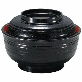 福井クラフト　A5.0乱筋丼(蓋親)黒内朱 41000280