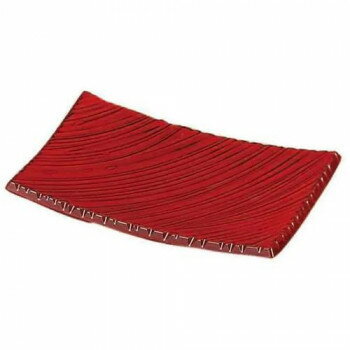 福井クラフト　21cmしのぎ波彫皿　根来塗 51060630