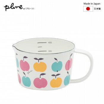 豊琺瑯　Plune.(プルーン)　ホーローメジャーカップ(計量カップ)　WT・ホワイト　りんごたち　MC-602