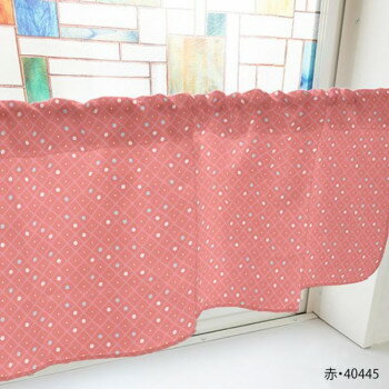 カフェカーテン 格子と丸 1000×450mm　赤・40445