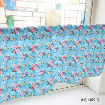 カフェカーテン ハイビスカス 1000×450mm　水色・40513