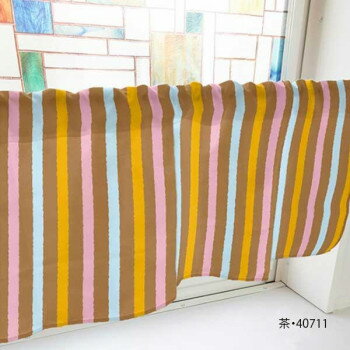 カフェカーテン ラフストライプ 1000×450mm　茶・40711