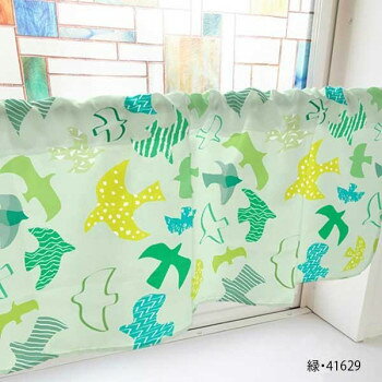 カフェカーテン 鳥 1000×450mm　緑・41629