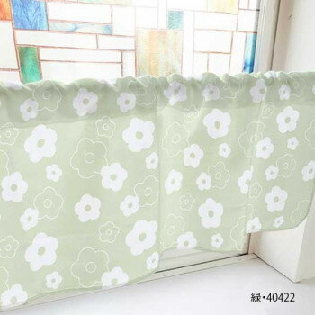 カフェカーテン ベタと線の花 800×450mm　緑・40422