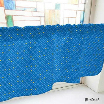 カフェカーテン 格子と丸 800×450mm　青・40446