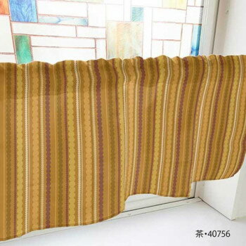 カフェカーテン 水玉ストライプ 800×450mm　茶・40756