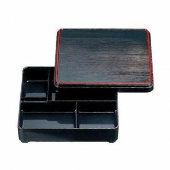 福井クラフト　7寸角ヘギ目弁当 黒天朱内黒(蓋親) 23213750