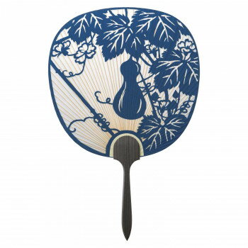 日本製(MADE IN JAPAN) 大型うちわ ひょうたん (紺) 片面透かし 2046