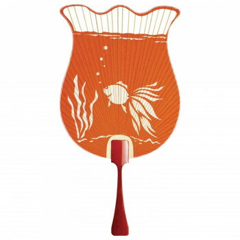 日本製(MADE IN JAPAN) うちわ 水映え (橙) 片面透かし 2205