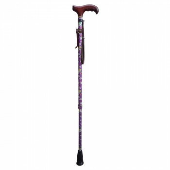 ラクーンステッキ(楽運素敵) 伸縮 ソフトタイプ パープル花柄・OMST16-RP
