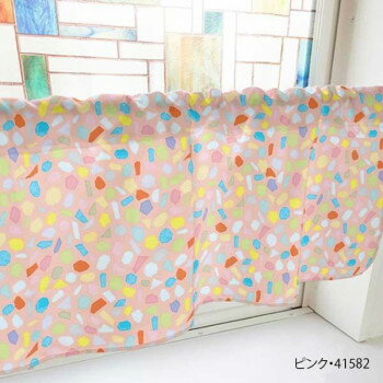 カフェカーテン タイル 800×450mm　ピンク・41582
