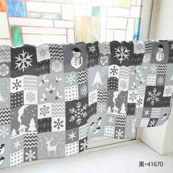 カフェカーテン クリスマス柄 パッチワーク 800×450mm　黒・41670