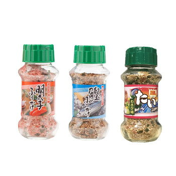 「北海道・沖縄・離島・一部地域へのお届けは別途送料を請求させていただきます。」「お客様都合でのキャンセルの場合、出荷前後にかかわらずキャンセル料などの手数料が発生いたしますので予めご了承ください。」「メーカーより取り寄せ商品のため、在庫状況によっては欠品・廃盤の可能性があります。あらかじめご了承ください。」ごはんのおともとして、あたたかいご飯やおむすび、お弁当に振りかけてお召し上がりください。【明太子ふりかけ】ごはんのともとして定評のある明太子(すけとうだらの卵)をふりかけにしました。【鰹ふりかけ】茶色を基調とした色合いで、鰹のイメージ及び風味を生かしたカルシウム豊富なふりかけです。ごま・のりで風味を高めています。【たいふりかけ】国産の鯛を使用したわさび味のふりかけです。内容量明太子ふりかけ(85g)・鰹ふりかけ(80g)・たい(85g)×各10個サイズ個装サイズ：34.8×17.2×43.5cm重量個装重量：12000g仕様賞味期間：製造日より360日生産国日本栄養成分栄養成分表(100g当たり)【明太子ふりかけ】熱量 :322kcal　たんぱく質:8.8g　脂質 :0.6g　炭水化物:70.4g　食塩相当量:13.5g【鰹ふりかけ】熱量:394kca　たんぱく質 : 25.0g　脂質 : 13.8g　炭水化物 : 42.5g　食塩相当量 : 11.6g【国産たいふりかけ】熱量:333kcal、たんぱく質:11.8g、脂質:6.4g、炭水化物:57.1g、食塩相当量:10.8g原材料名称：ふりかけ【明太子ふりかけ】でん粉(国内製造)、ぶどう糖、ポテトフレーク、食塩、パン粉、発酵調味料、青のり風味顆粒、辛子明太子、オキアミエキス、砂糖、醤油、のり、香辛料、鰹節粉末、デキストリン、鰹エキス粉末、トマトパウダー、かつお風味調味料、蛋白加水分解物/加工でん粉、調味料(アミノ酸等)、着色料(カロチノイド、ラック、紅麹、カラメル)、香料、酸味料、香辛料、甘味料(ステビア、カンゾウ)、(一部に乳成分・小麦・大豆を含む)【鰹ふりかけ】炒りごま(国内製造)、鰹風味顆粒(乳糖、食塩、鰹節粉末、砂糖、その他)、鰹削り節、ポテトフレーク、脱脂小麦胚芽、砂糖、醤油、ぶどう糖、発酵調味料、食塩、あおさ、のり、でん粉、デキストリン、蛋白加水分解物/調味料(アミノ酸等)、加工でん粉、貝Ca、カラメル色素、酸化防止剤(V.E)、酸味料、甘味料(カンゾウ、ステビア)、 (一部に乳成分・小麦・さば・大豆・豚肉・ゼラチン・ごまを含む)【国産たいふりかけ】ポテトフレーク(アメリカ製造、バングラデシュ製造)、ぶどう糖、でん粉、ごま、食塩、砂糖、醤油、わさび顆粒、真鯛(国産)、鰹節粉末、のり、デキストリン、発酵調味料、粉末醤油、魚醤、トマトパウダー、香辛料、野菜エキスパウダー、野菜エキス、酵母エキス/加工でん粉、調味料(アミノ酸等)、着色料(カラメル、カロチノイド、ラック、クチナシ、紅花黄)、トレハロース、貝Ca、香料、味料(カンゾウ、ステビア、アセスルファムK)、酸化防止剤(V.E)、(一部に乳成分・小麦・大豆・豚肉・ごまを含む)アレルギー表示乳、小麦、ごま、さば、大豆、豚肉、ゼラチン（原材料の一部に含んでいます）保存方法直射日光などの高温や多湿を避けて、保存してください。製造（販売）者情報製造者:株式会社みなり広島県東広島市河内町下河内636fk094igrjs