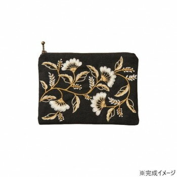 戸塚刺しゅう 刺繍キット アラベスク ジップポーチ ブラック No.585