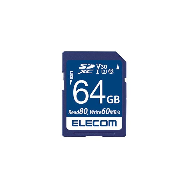 エレコム SDXCカード／データ復旧サービス付／ビデオスピードクラス対応／UHS-I U3 80MB／s 64GB MF-FS064GU13V3R
