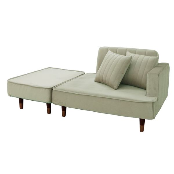 カウチ ソファー 約幅93.5cm グリーン ポケットコイル クッション2個付き 脚付き 日本製 コンパクトリ..