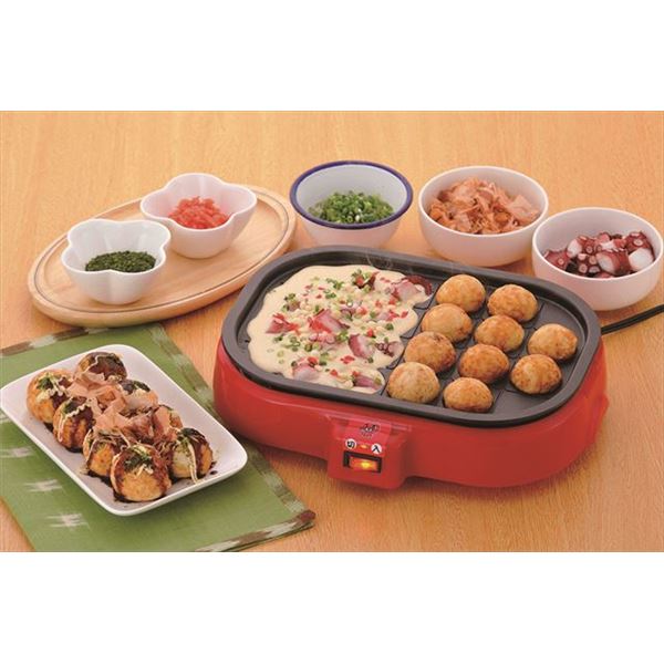 着脱式 電気たこ焼器/ホットプレート 【約325mm×255mm×80mm】 平プレート かんたんレシピ付き 『HOME SWAN』