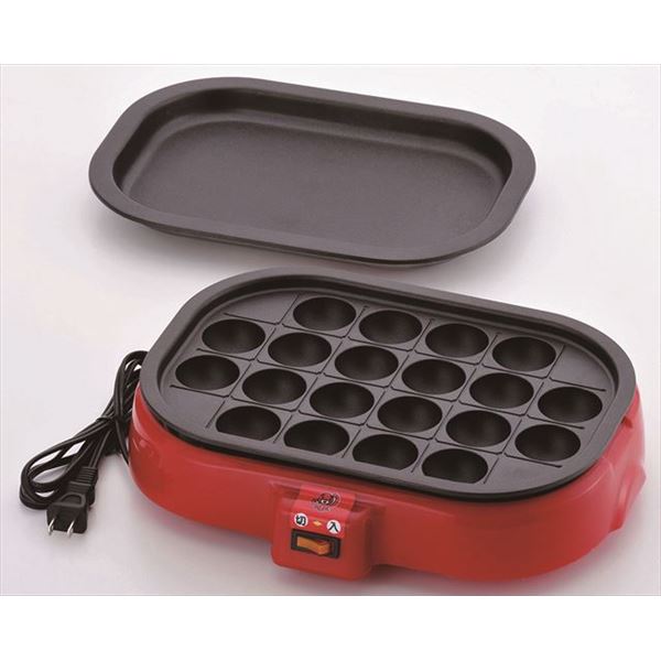着脱式 電気たこ焼器/ホットプレート 【約325mm×255mm×80mm】 平プレート かんたんレシピ付き 『HOME SWAN』