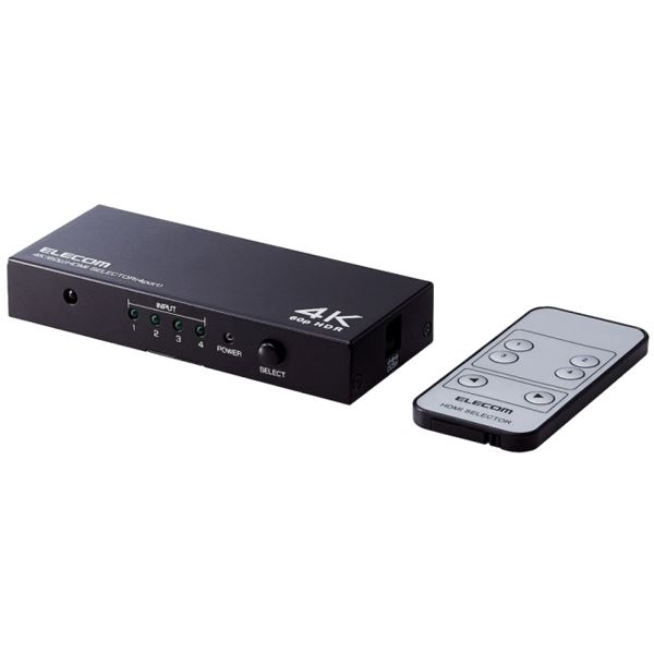 エレコム HDMI切替器/4K60P対応/4ポート/4入力1出力/専用リモコン付/ブラック DH-SW4KP41BK