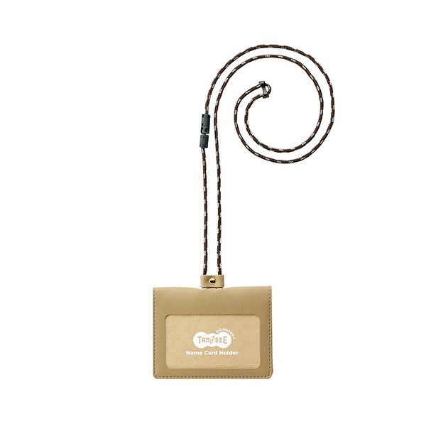 （まとめ） TANOSEE合皮製ネームカードホルダー 2つ折りタイプ ブラウン 1個 【×5セット】