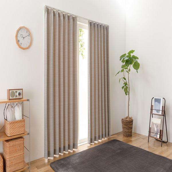 日本製 カーテン ドレープカーテン 遮光 3級遮光 洗える シンプル ナチュラル タッセル付き ウォッシャブル 【幅100cm 長さ190cm 2枚 ベージュ】 [2]