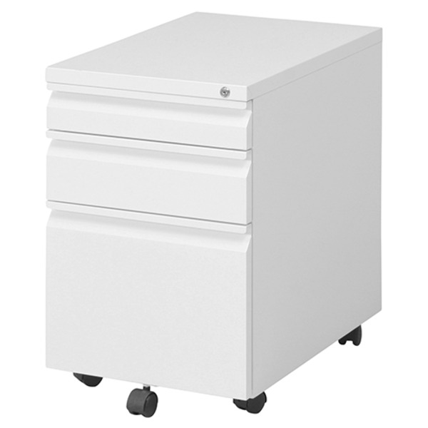 サイドチェスト 袖机 3段 幅39.5cm ホワイト ロック機能 キャスター付き スチール インキャビネット ルイン オフィス 在宅ワーク【代引不可】