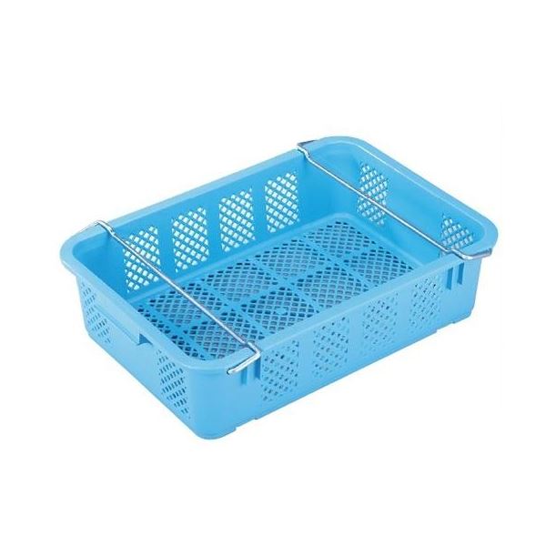 【5個セット】プラスケット/網目ボックス 【No.350 金具付き】 ブルー スタッキング金具使用時：段積み..