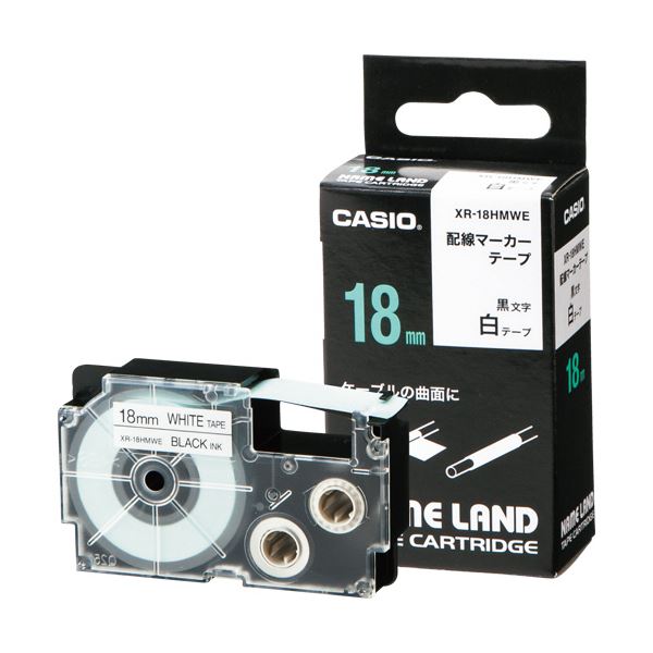 (まとめ) カシオ NAME LAND配線マーカーテープ 18mm×5.5m 白/黒文字 XR-18HMWE 1個 【×10セット】