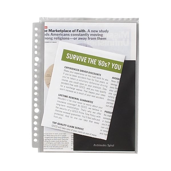 (まとめ) ライオン事務器 安心チャックポケットA5タテ 2・20穴 底マチ付 AP-A5M 1パック(5枚) 【×30セ..