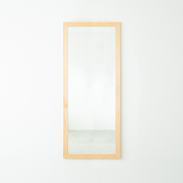 幅広枠ウォールミラー(54×130)(ナチュラル) 天然木/姿見鏡/ワイド/高級感/木製/飛散防止加工/壁掛け/北欧風/ヴィンテージ/日本製/完成..