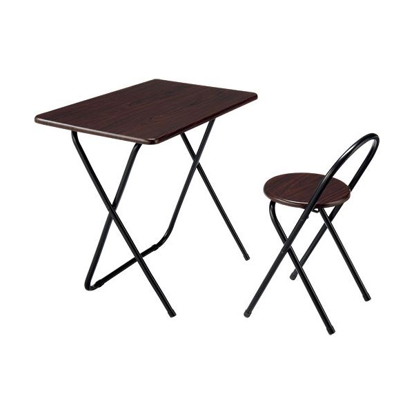 （まとめ）ナカバヤシ 折りたたみデスク＆チェア 幅800×奥行500mm ダーク木目 FDC-101DM 1セット 【×3..