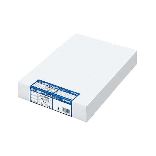 ■商品内容コクヨ プリンタ帳票マルチタイプ A43分割 6穴 3色刷 PCM-39HSC3 1箱(500枚)■商品スペック用紙タイプ：カット紙サイズ：A4寸法：297×210mmミシン目切り離し後サイズ：99×210mm面付：3面色：カラー3色複写枚数：単票とじ穴：6穴とじ穴間隔：80mm坪量：64g/m2厚み：0.09mm白色度：約79%対応機種：レーザープリンタ、インクジェットプリンタ【キャンセル・返品について】商品注文後のキャンセル、返品はお断りさせて頂いております。予めご了承下さい。■送料・配送についての注意事項●本商品の出荷目安は【5 - 11営業日　※土日・祝除く】となります。●お取り寄せ商品のため、稀にご注文入れ違い等により欠品・遅延となる場合がございます。●本商品は仕入元より配送となるため、沖縄・離島への配送はできません。[ PCM-39HSC3 ]