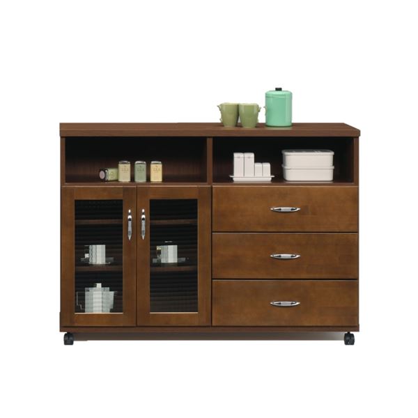 キッチンカウンター キッチン収納 幅117cm ブラウン 日本製 木製 キャスター付き カントリー調 キッチ..