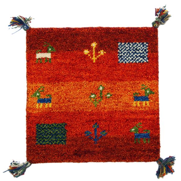 椅子クッション 約40×40cm オレンジ ウール100% 保温性 調湿効果 オールシーズン対応 ギャッベ チェアパッド リビング【代引不可】