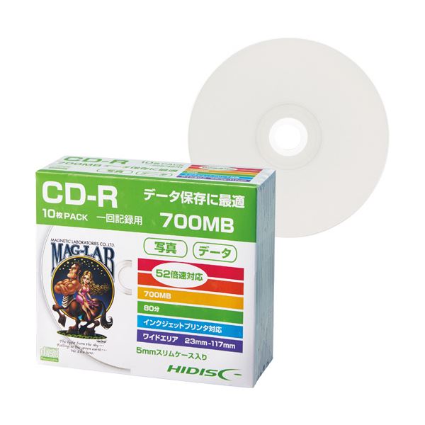(まとめ) ハイディスク データ用CD-R700MB 52倍速 ホワイトワイドプリンタブル 5mmスリムケース HDCR80GP10SC1パック(10枚) 【×30セット】