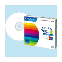 （まとめ）バーベイタム データ用CD-RW700MB 4倍速 ホワイトプリンタブル 5mmスリムケース SW80QP5V1 1パック(5枚) 【×5セット】