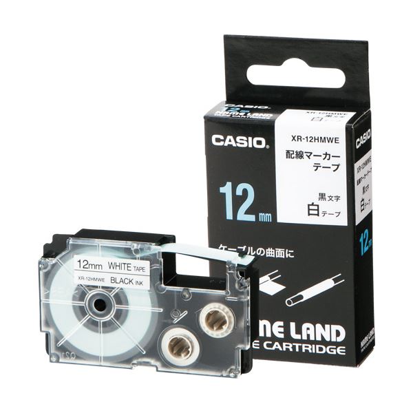 (まとめ) カシオ NAME LAND配線マーカーテープ 12mm×5.5m 白/黒文字 XR-12HMWE 1個 【×10セット】