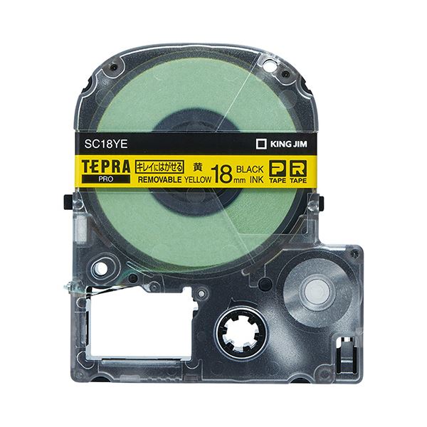 (まとめ) キングジム テプラ PRO テープカートリッジ キレイにはがせるラベル 18mm 黄/黒文字 SC18YE 1個 【×10セット】