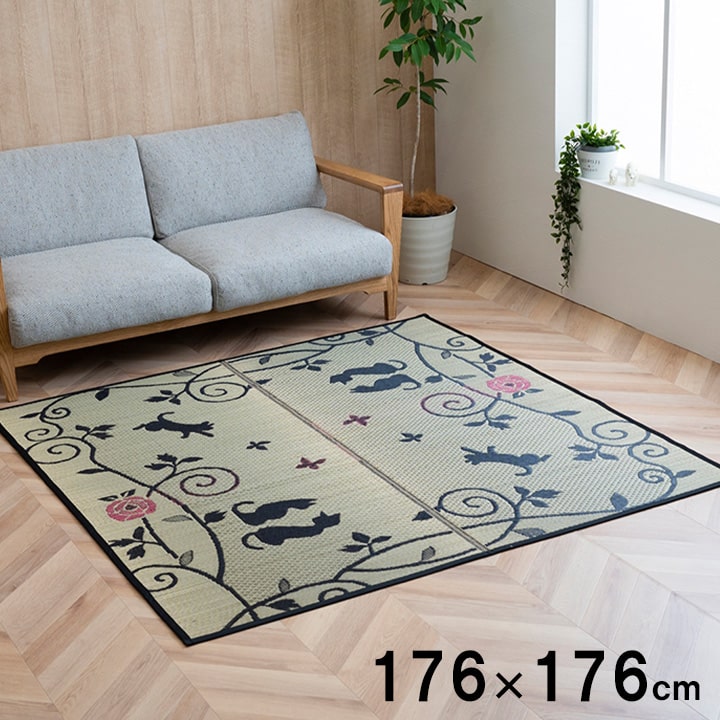 い草ラグ い草カーペット 2畳 カーペット ラグ 裏付き ござ 畳 夏用 いぐさ 夏 抗菌 防臭 消臭 井草ラグ いぐさラグ 花ござ おしゃれ 一人暮らし 裏貼り ゴザ 薄手 井草 オールシーズン いぐさカーペット 絨毯 ラグマット い草マット リビング 和風 通年 猫柄 ねこのサムネイル