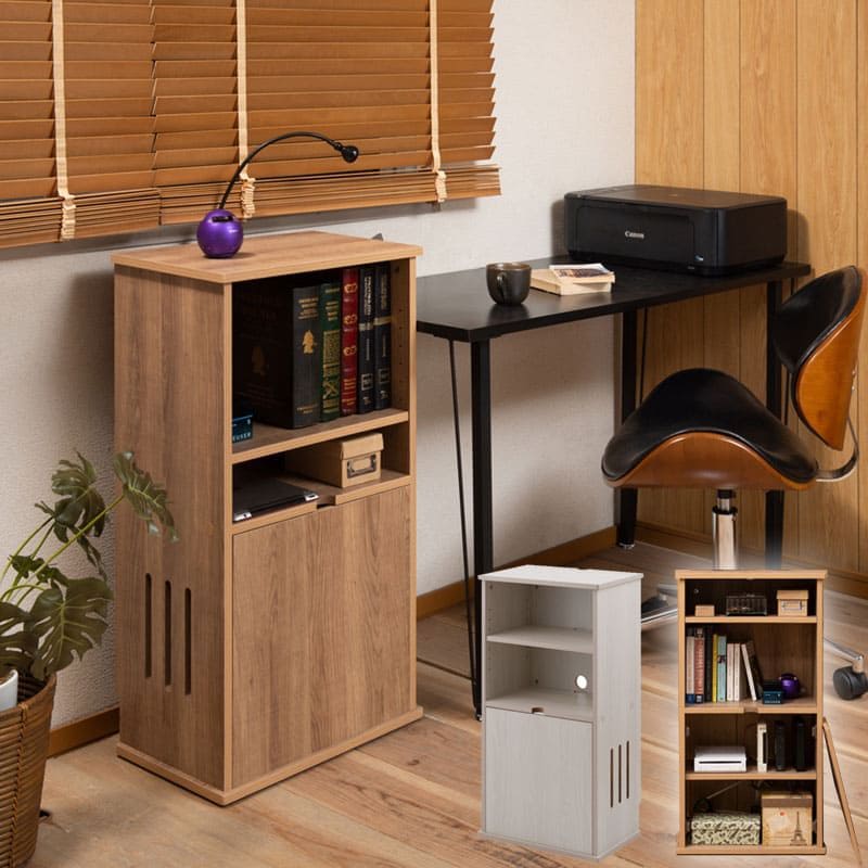 キャビネット ルーター収納 木製 北欧 収納 リビング 扉付き 4段 大容量 奥行30 スリム ロータイプ 木..