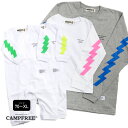 CAMPFREE キャンプフリー ロングスリーブ ロンT Tシャツ ロンパース 腕プリント 長袖 Tシャツ カミナリ ベビー こども 大人 親子 家族 兄弟 おそろい お揃い ペアルック リンクコーデ キッズ ジュニア レディース メンズ 男の子 女の子 中学生 男子 メール便 送料無料