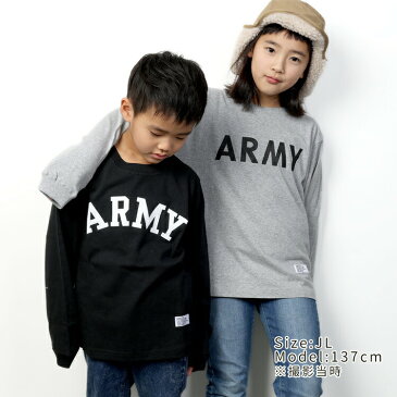 【メール便 送料無料】 CAMPFREE キャンプフリー ARMY プリント ロングスリーブTシャツ 兄弟 お揃い ペアルック ジュニア キッズ 長袖 ティーシャツ ティシャツ 綿100% 子供服 小学生 ベビー夏 半そで 姉妹 おそろい 白 ホワイト コットンtシャツ ロゴ 家族 親子コーデ ペア