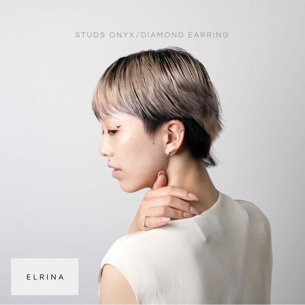 ELRINA Design オリジナル商品 STUDS ONYX/DIAMOND EARRING アクセサリー ジュエリー イヤリング シルバー レディース ユニセックス トレンド おしゃれ シンプル 個性的 可愛い 上品