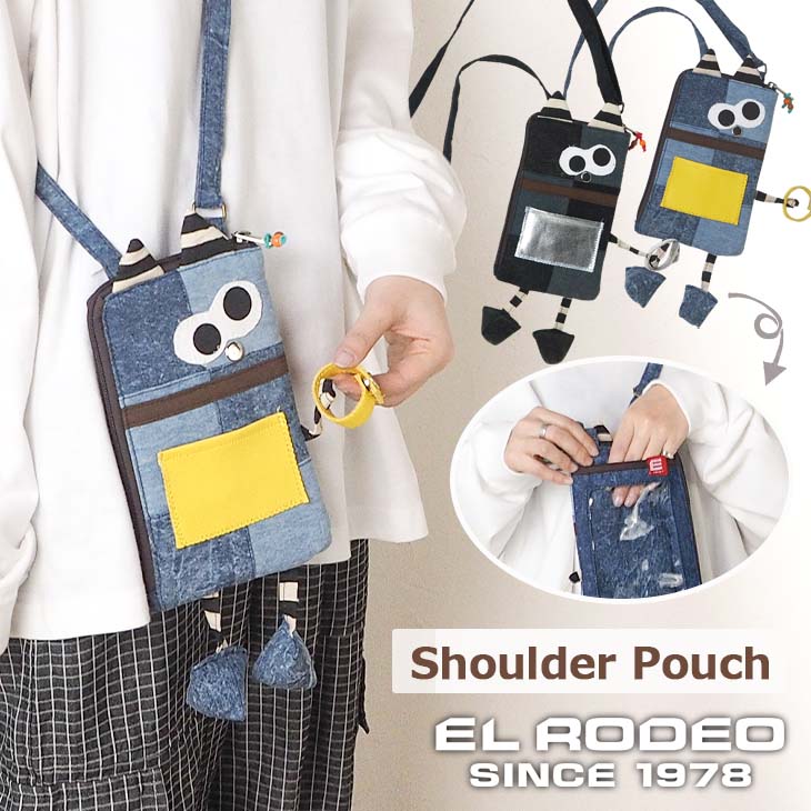 樂天商城 - 送料無料 手足プラプラ ネコロボ マルチショルダーポーチ スマホ パスポート ケース 縦長 デニム パッチワーク キャラクター 可愛い 猫 立体的 ユニーク 面白ろ