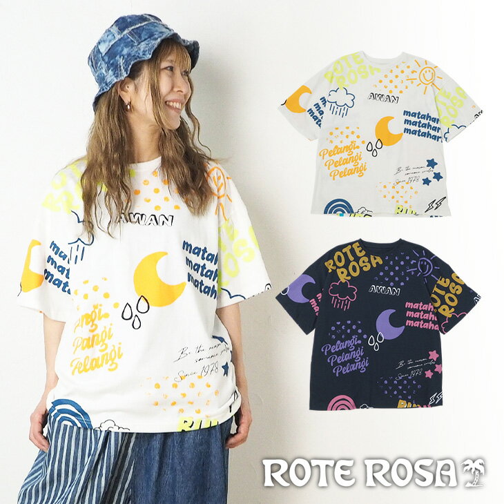 樂天商城 - 送料無料 ROTE ROSA(ローテローザ)お天気フルプリントTシャツ レディース トップス 半袖 前後 総柄 カラフル ポップ カジュアル ストリート系 配色