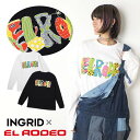 送料無料 INGRID コラボ キャラクターロゴ ロンT レディース トップス 長袖 Tシャツ ユニセックス メンズ オリジナル 個性的 カラフル ポップ プリント 綿 ゆったり 大きめ Lサイズ カジュアル エスニック