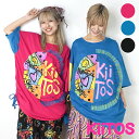 送料無料 KiiTOS(キートス) サークルフリルTシャツ レディース トップス ワンピース 半袖 ゆったり オーバーサイズ ビッグシルエット カラフル ポップ...