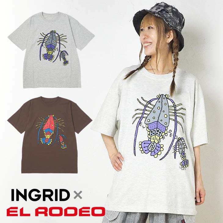 送料無料 INGRID コラボ イセエビ Tシャツ レディース トップス 半袖 海 海老 ユニセックス ゆったり 大きい 大きめ XL ビッグ 男女兼用 カジュアル